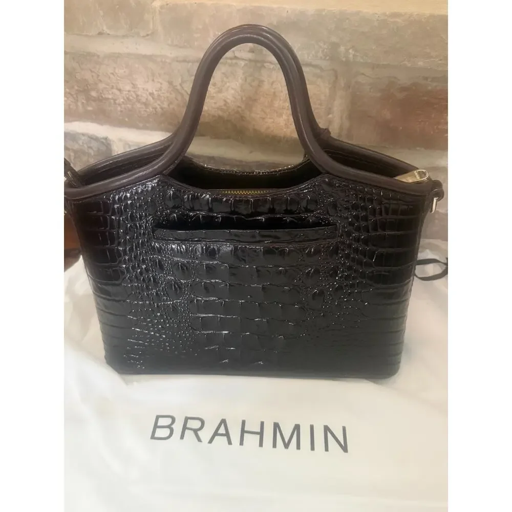 Brahmin Mini Duxbury Melbourne Toasted Almond Croc Leather Satchel Handbag Purse